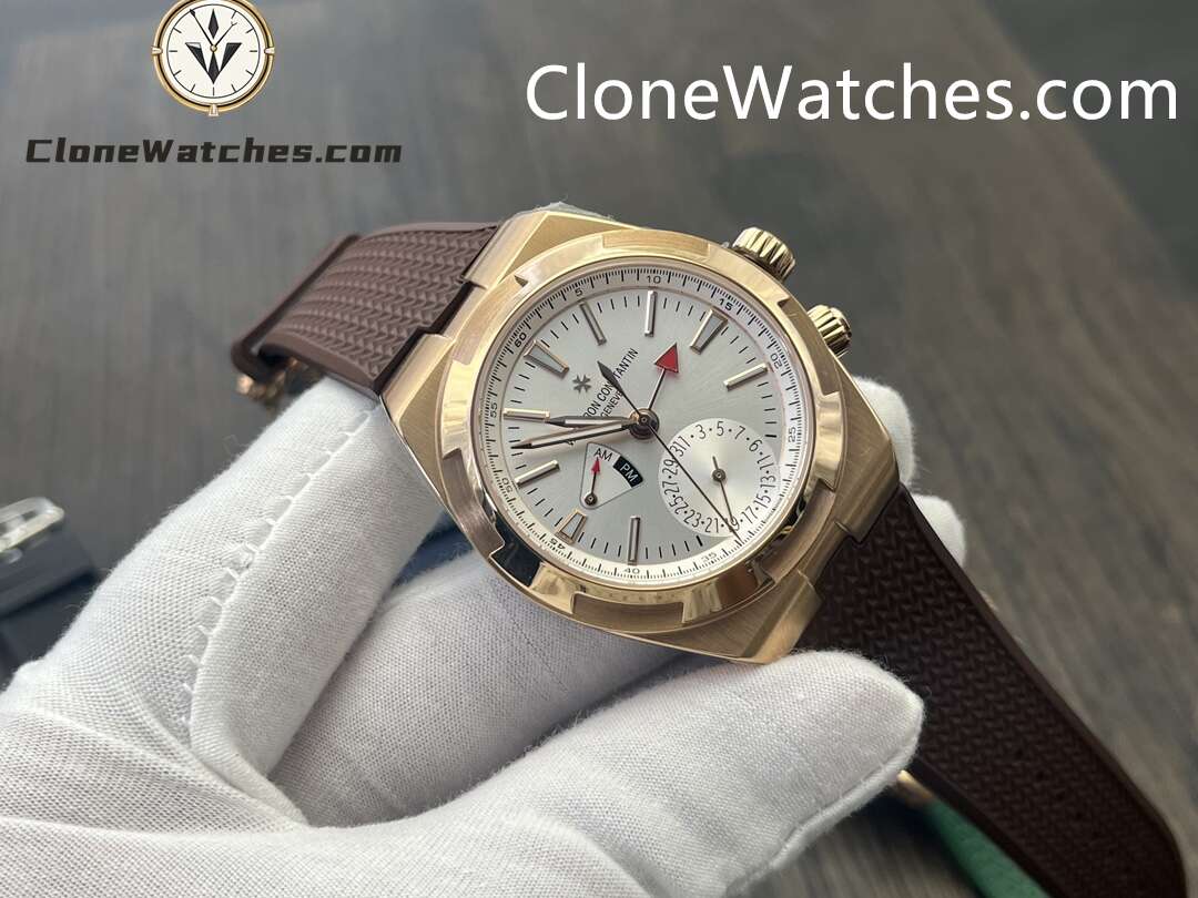 Vacheron Constantin Super Clone Watches 1:1 Overseas Dual Time 7920V/000R-B336 Rose Gold Silver Dial