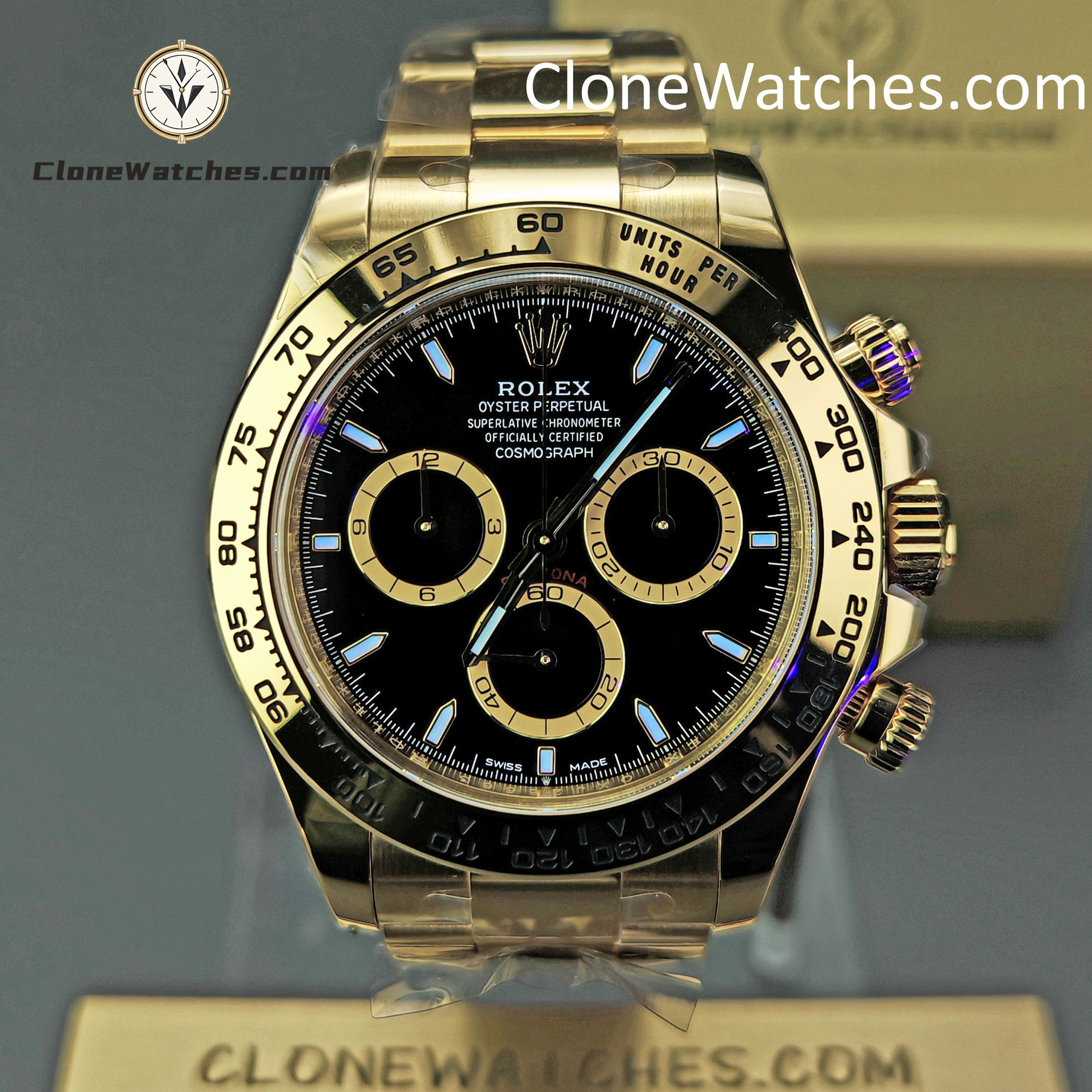 Rolex Super Clone Watches 1:1 Daytona 18K Gold Black Dial M126508-0004 4131 Movement