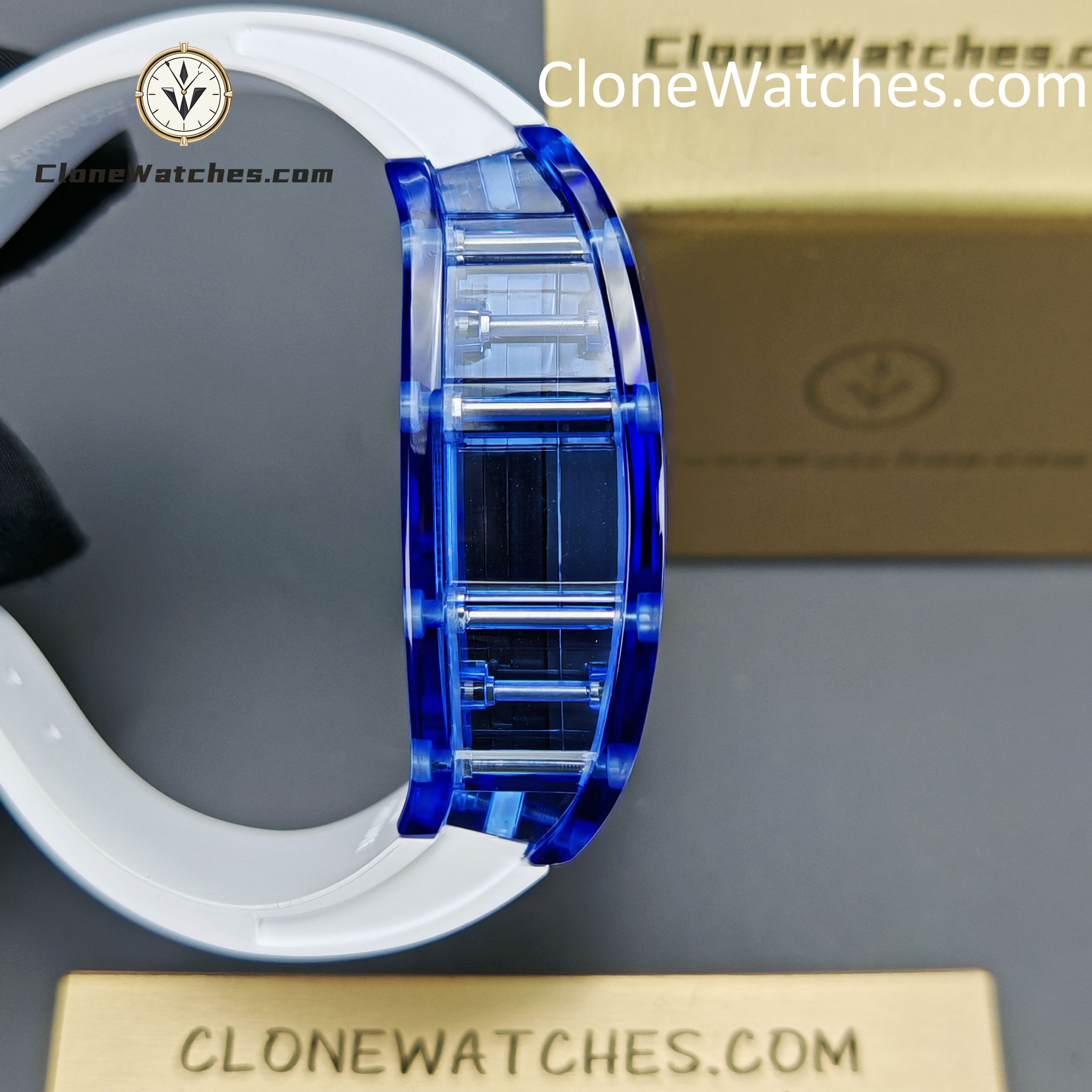 Richard Mille Super Clone Watches 1:1 RM 035 Blue Crystal Tourbillon Transparent Strap