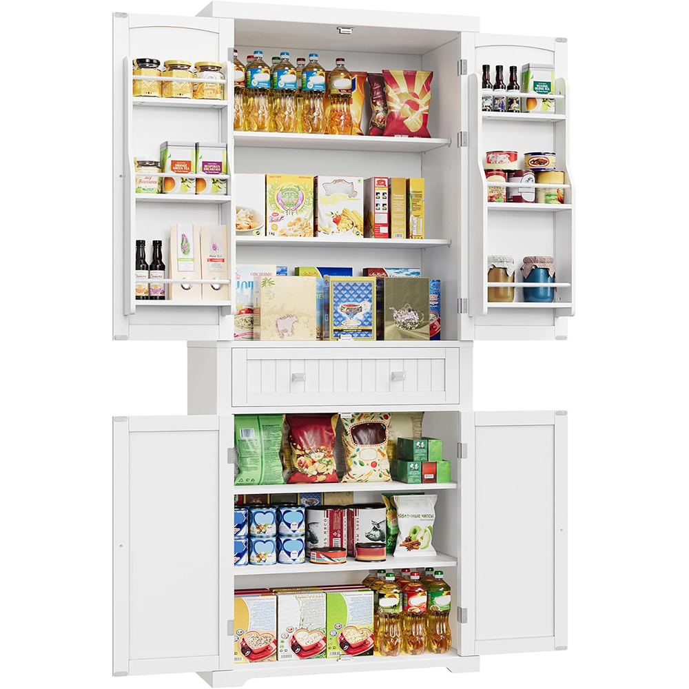 Buffet haut cuisine 182 cm avec tiroir placards étagères réglables blanc