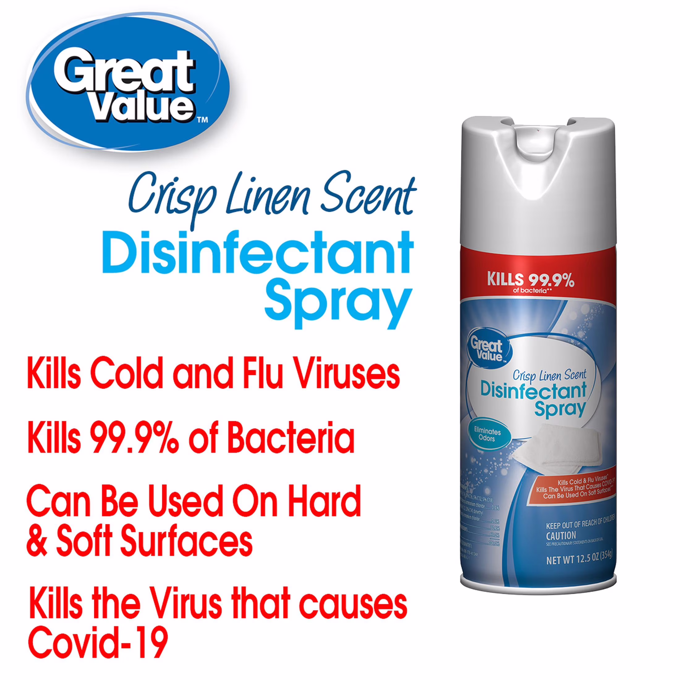 Great Value Disinfectant Spray, Crisp Linen Scent, 12.5 oz