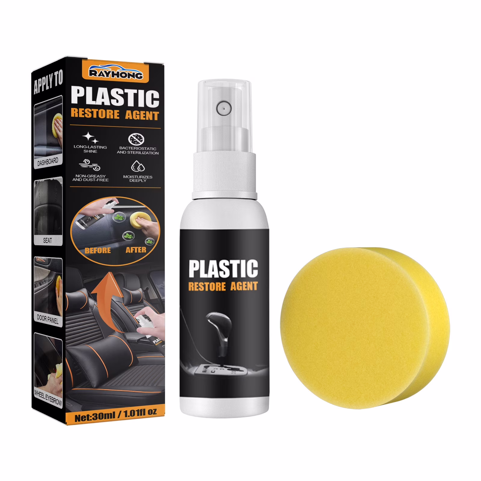 Dashboard Cleaner and Plastic , Interior Protectant for Car Detailing, Hydrophobic Coating Against UV Damage, Scratch Removal Kit with Sponge, 1 fl oz