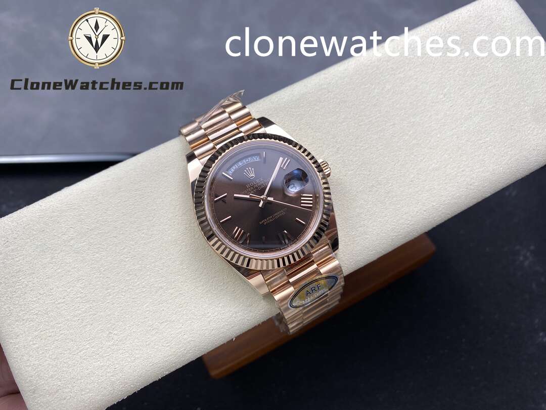 Rolex Super Clone Watches 1:1 Day Date Rose Gold Brown Roman Dial 40mm m228235-0002 3255 Movement