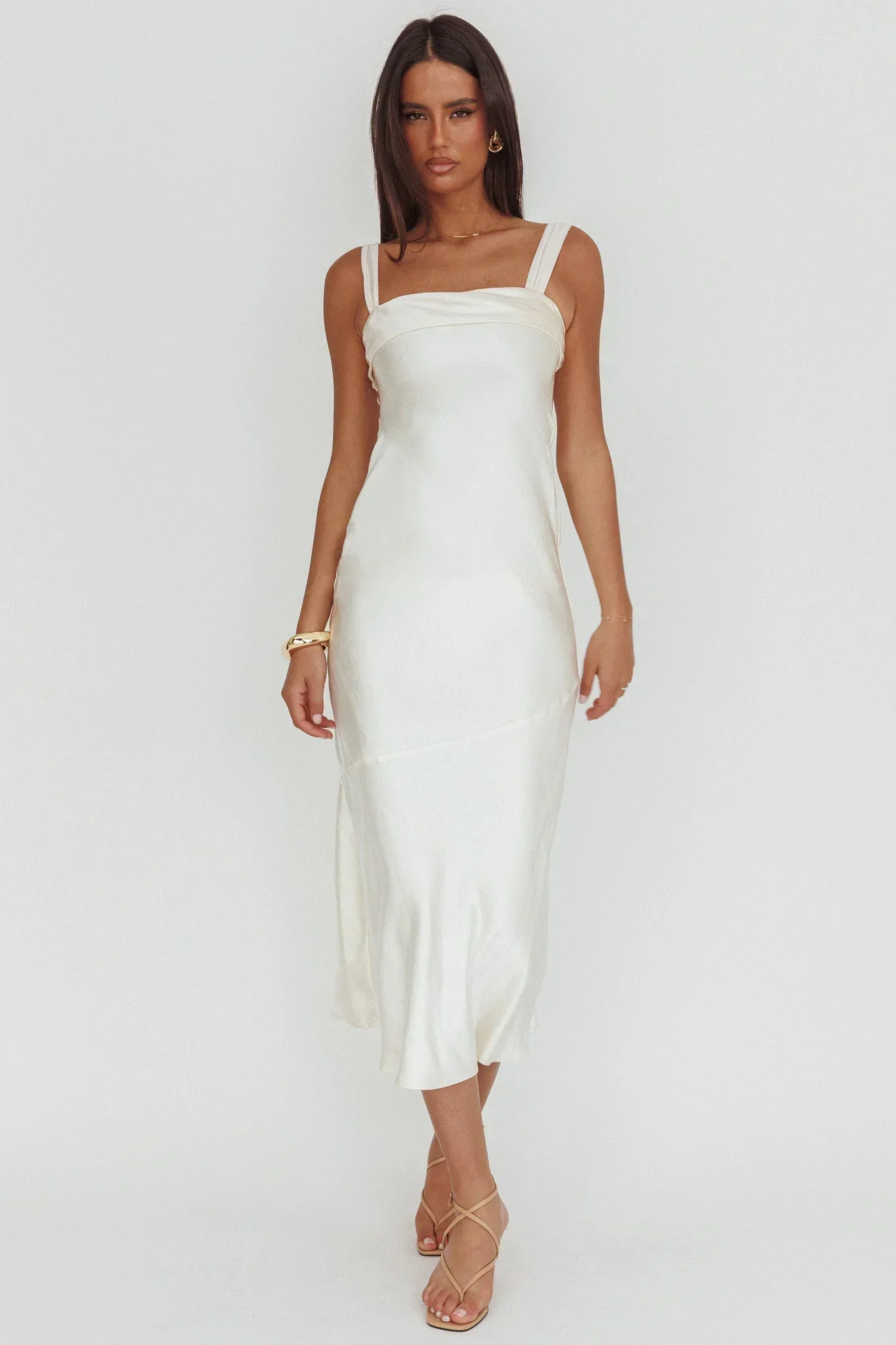 Carmel Shoulder Sash Midi Dress Oyster