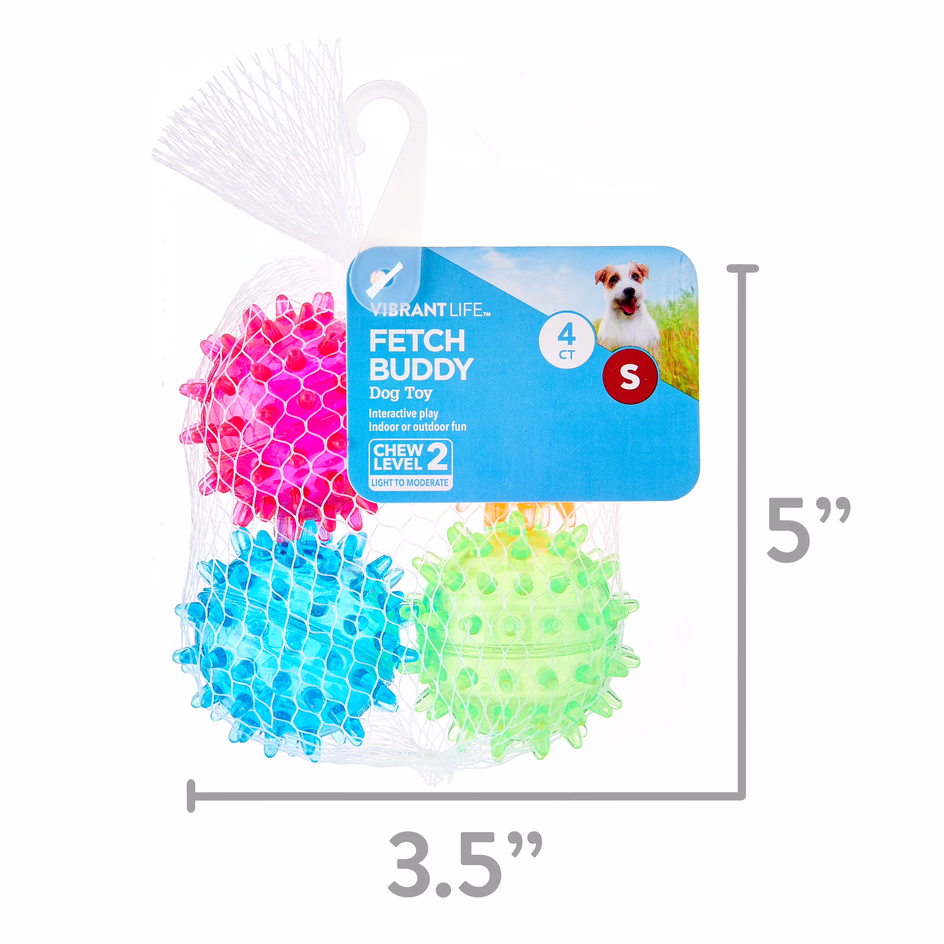 (3 pack) Vibrant Life Fetch Buddy Spiky Ball Fetch Dog Toys, 4-Pack Small, Color May Vary, Chew Level 2