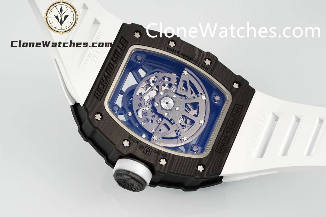 Richard Mille Super Clone Watches 1:1 RM 035 – 02 NTPT Carbon Fiber White Rubber Strap