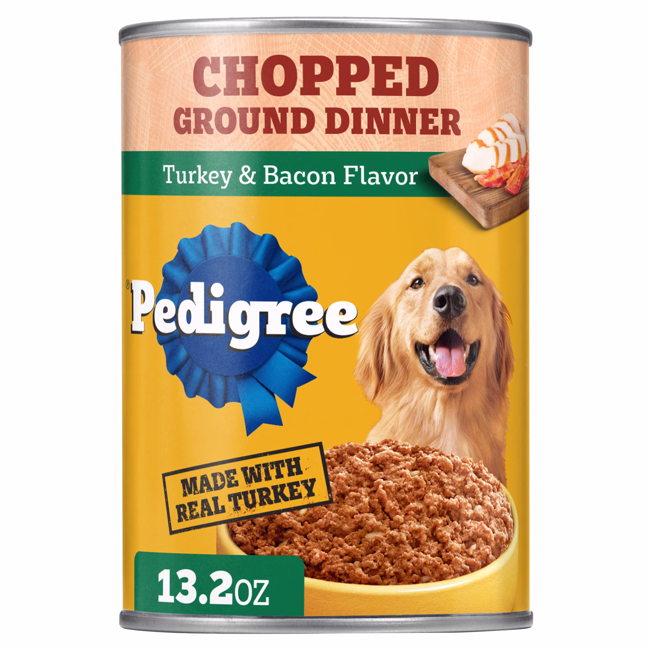 (3 pack) Pedigree Chopped Ground Dinner Turkey & Bacon Flavor Adult Soft Wet Dog Food, (12) 13.2 Oz Cans