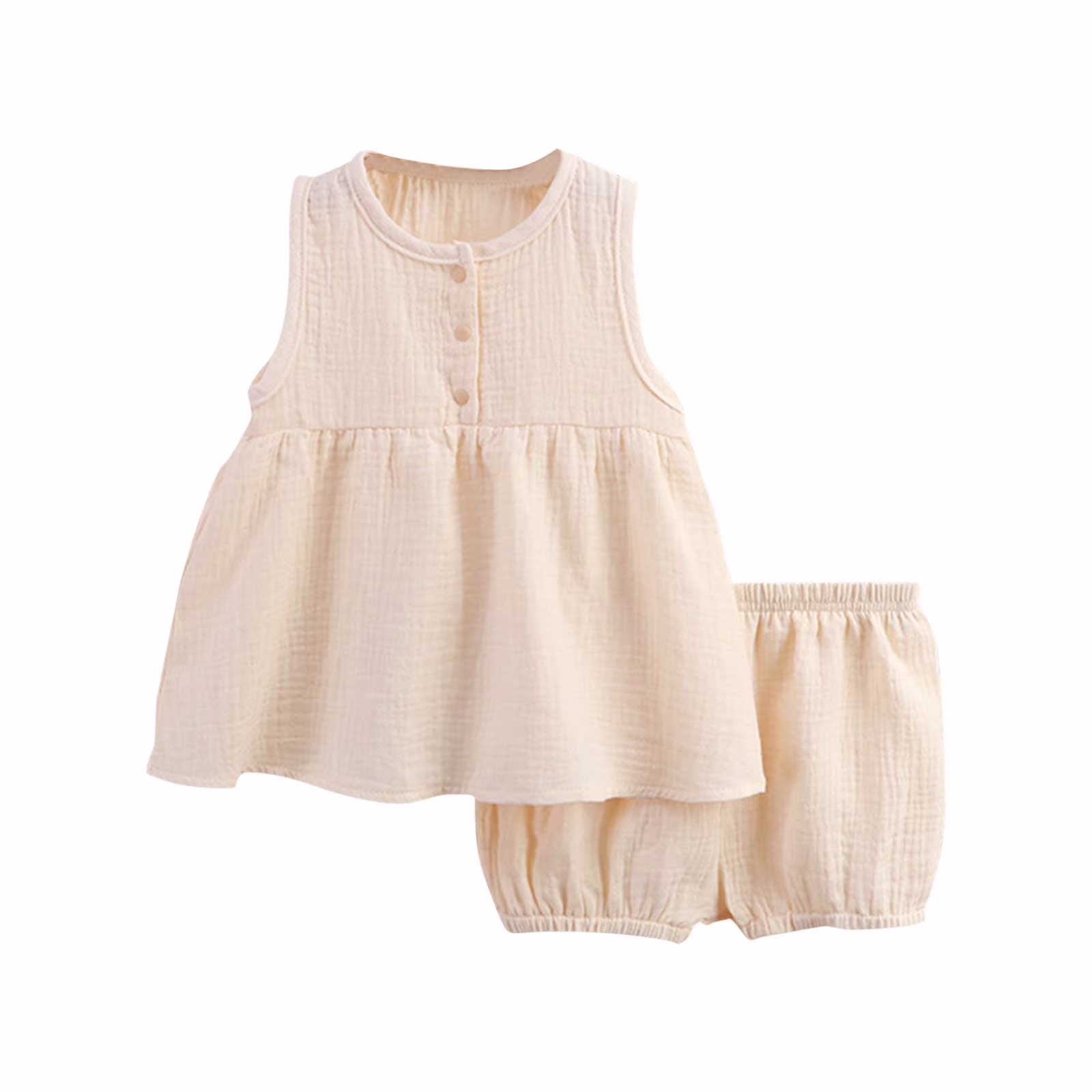Ashirexll Girls Summer Outfits Round Neck Sleeveless Casual Tops and Elastic Waist Shorts Solid Color Kids Summer Sets