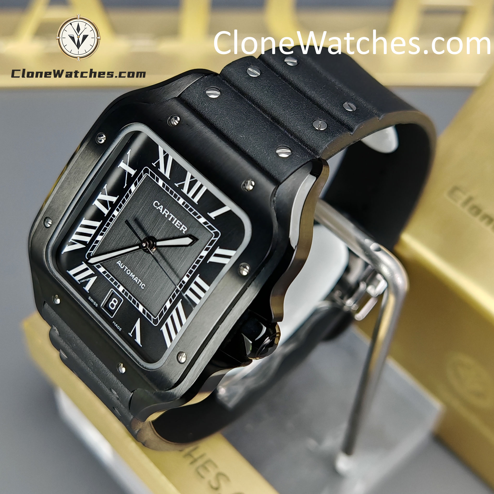 Cartier Super Clone Watches 1:1 Santos Series Black Dial 39.8MM WSSA0039 Rubber Strap