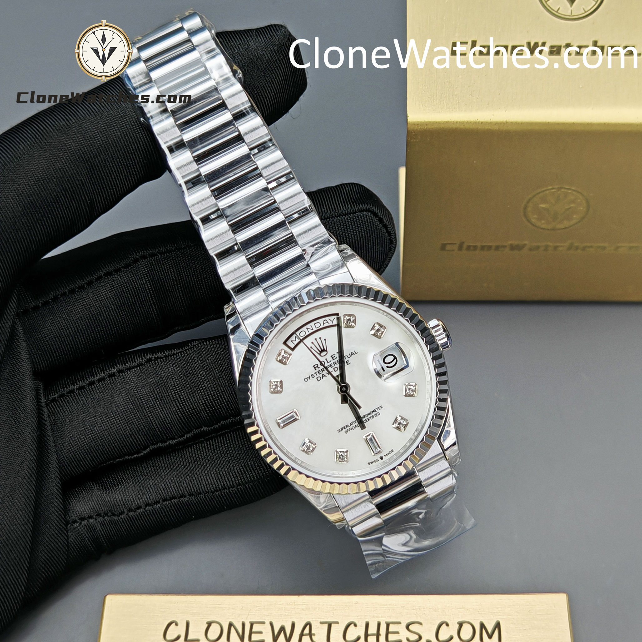 Rolex Super Clone Watches 1:1 Day Date Mother of Pearl Diamond Dial 36 mm m128239 – 0007 3255 Movement