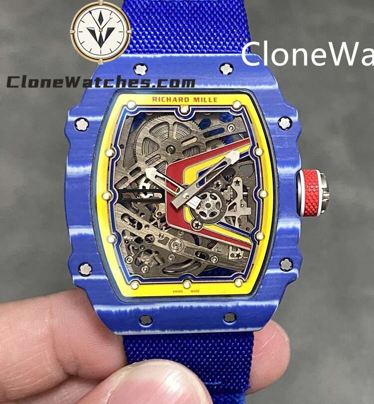 Richard Mille Super Clone Watches 1:1 RM 67 – 02 Blue Carbon Tourbillon Blue Strap