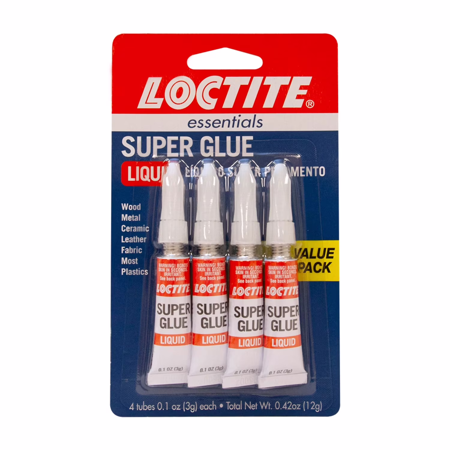 Loctite Essentials Super Glue Liquid Tube, 1 Pack of 4 Tubes, Clear 0.11 oz Tubes