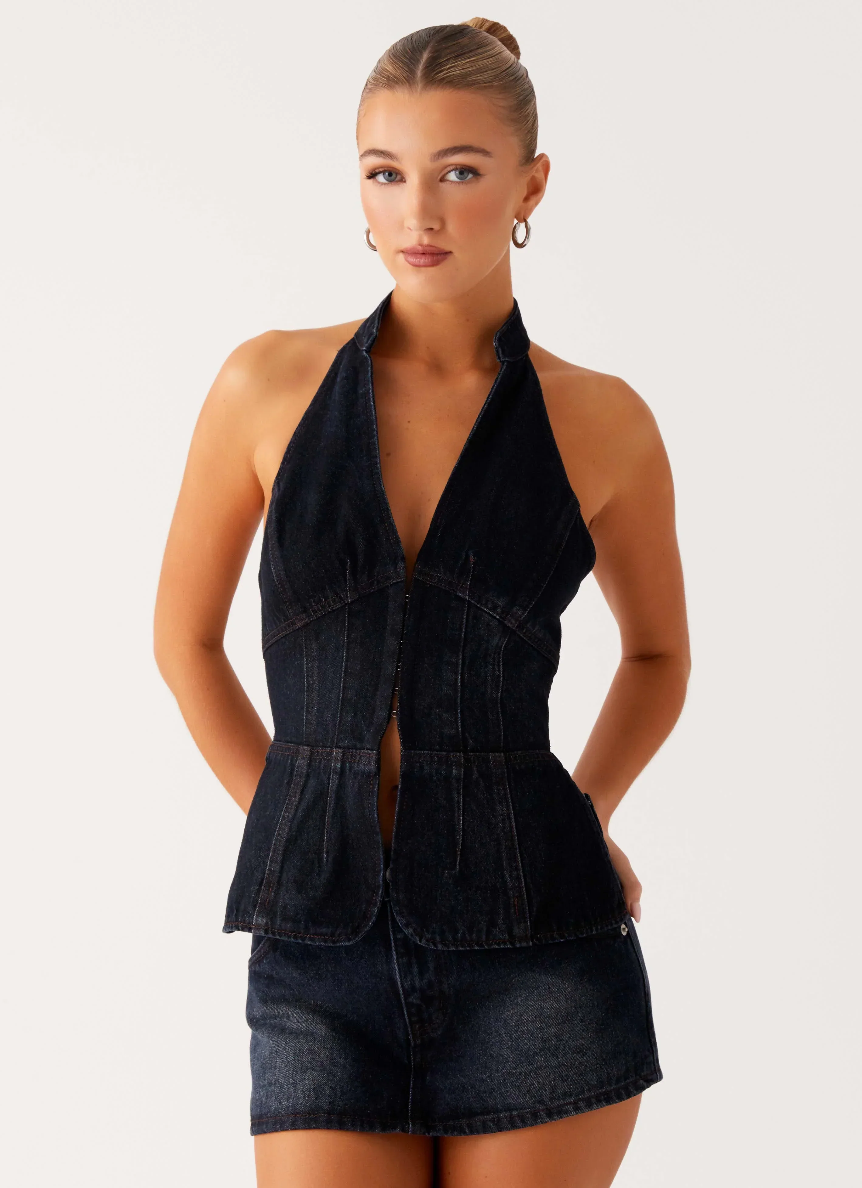 Esma Halter Top - Washed Dark Blue
