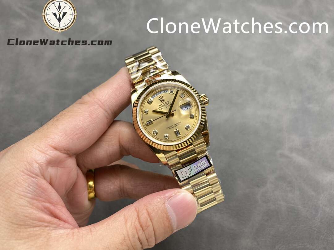 Rolex Super Clone Watches 1:1 Day Date 18K Gold Champagne Dial 36mm m128238-0008 3255 Movement