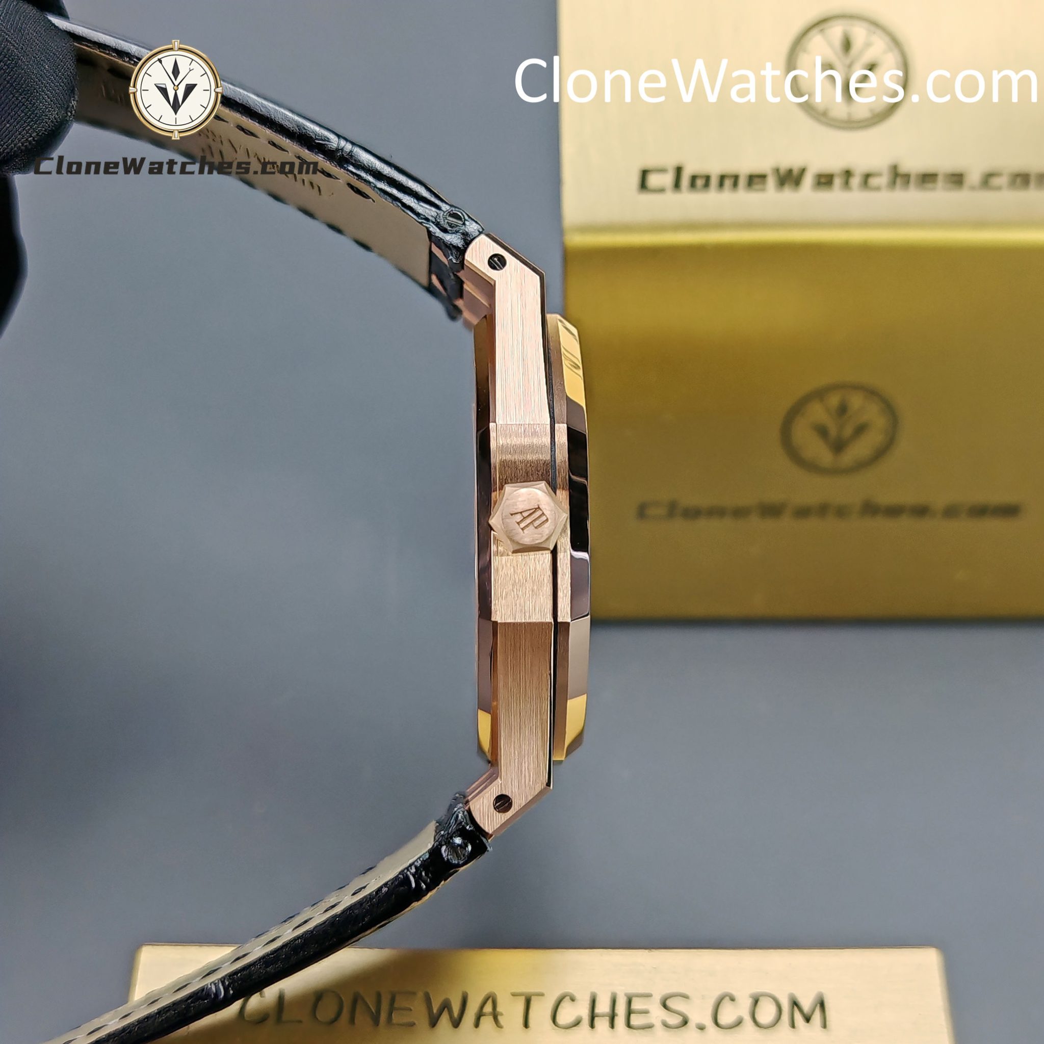 Audemars Piguet Super Clone Watches 1:1 Royal Oak Rose Gold 15400 Black Dial Rubber Strap