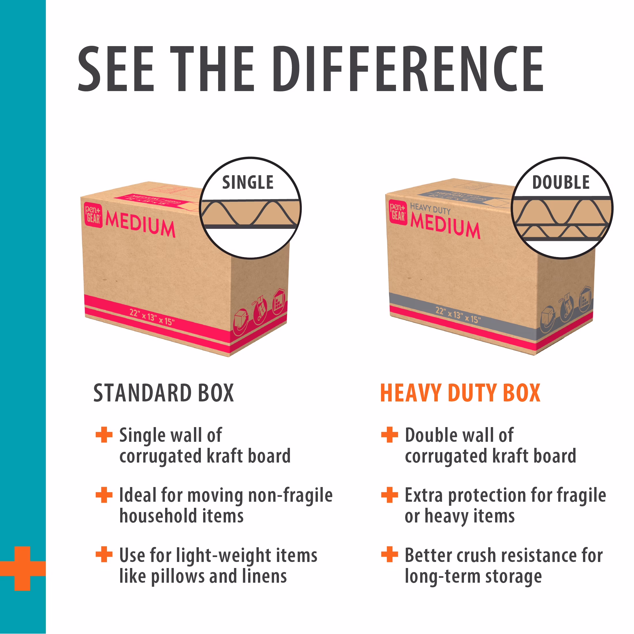 (10 pack) Pen+Gear Medium Heavy Duty Kraft Moving Boxes, 22 Inches x 13 Inches x 15 Inches