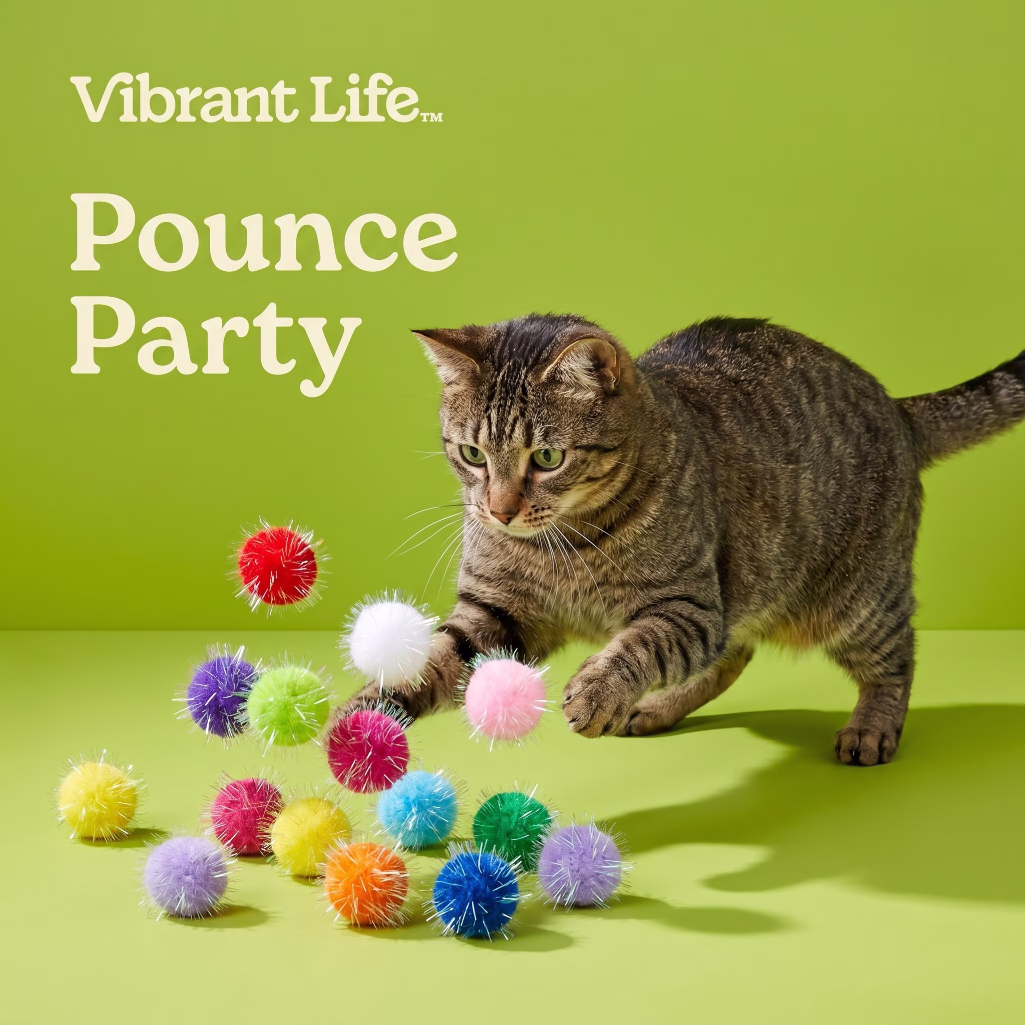 Vibrant Life Value Pack Sparkle Pompom Cat Toys, 12 Count