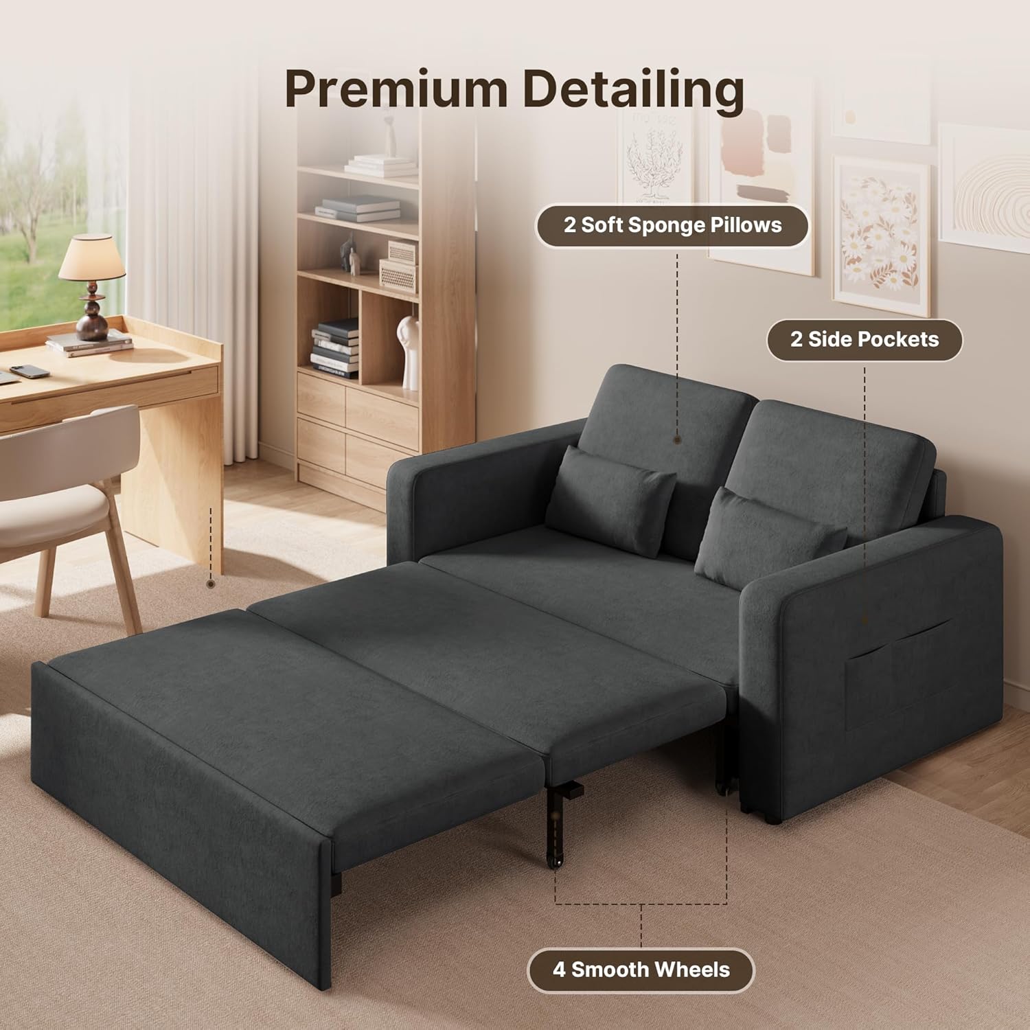Canapé lit 2 places convertible velours gris foncé