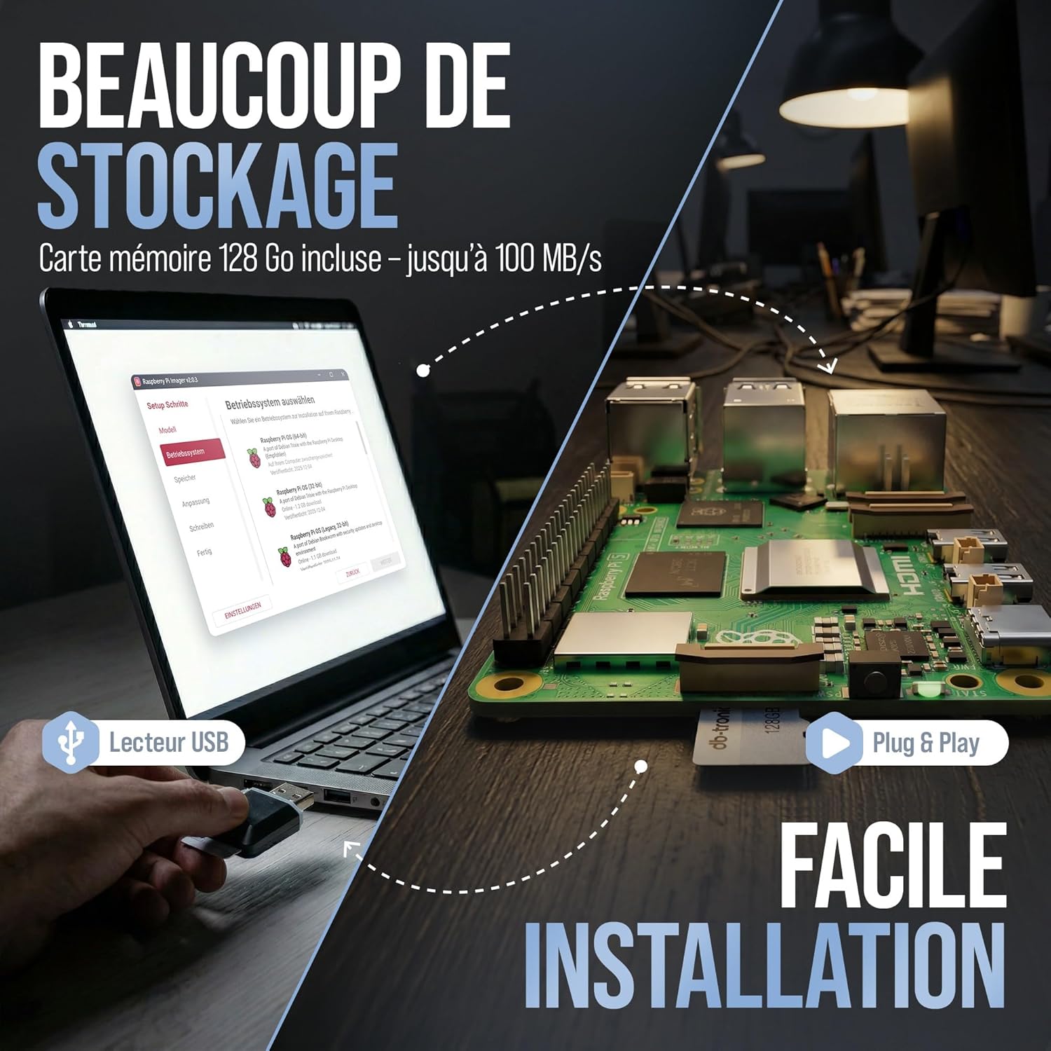 Kit Raspberry Pi 5 8 Go alimentation 27 W boîtier ventilateur HDMI 4K