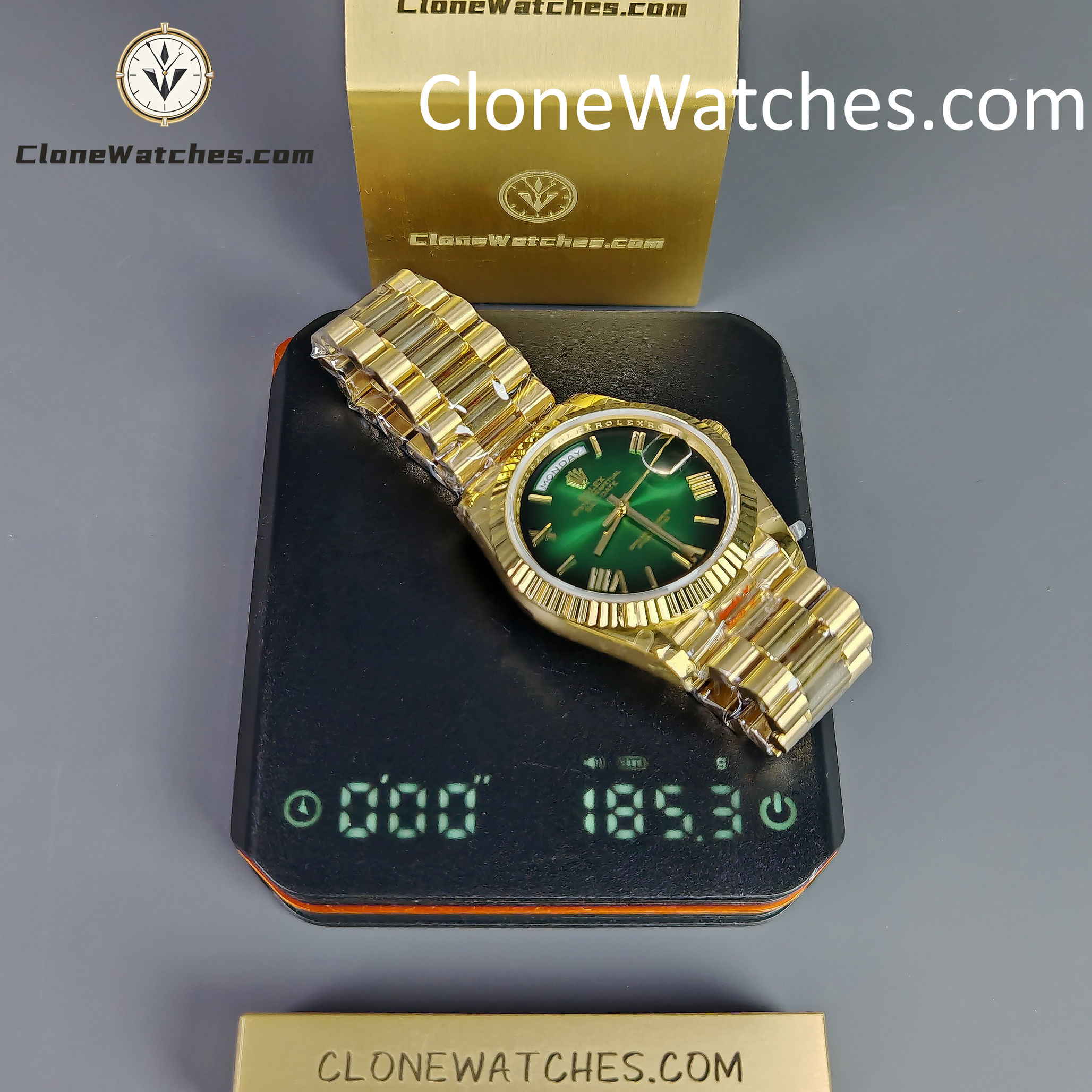 Rolex Super Clone Watches 1:1 Day Date 18K Gold Green Dial 40mm m228238-0069 3255 Movement