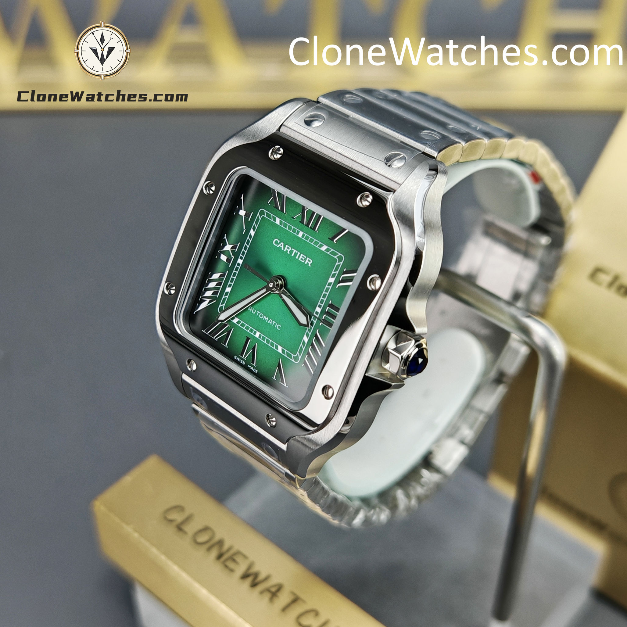 Cartier Super Clone Watches 1:1 Santos Series Green Dial 35.1MM WSSA0061
