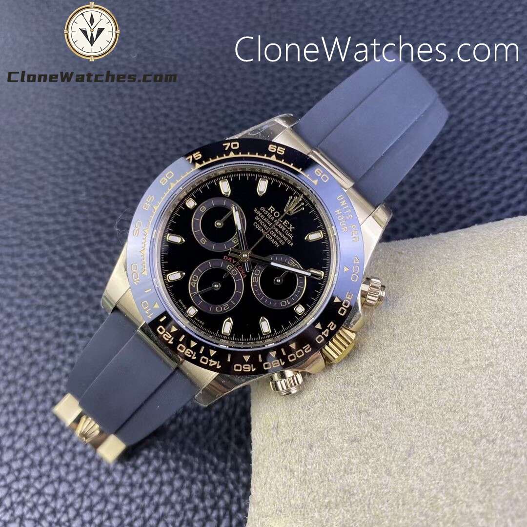 Rolex Super Clone Watches 1:1 Daytona Black Dial Rubber Strap 4130 Movement