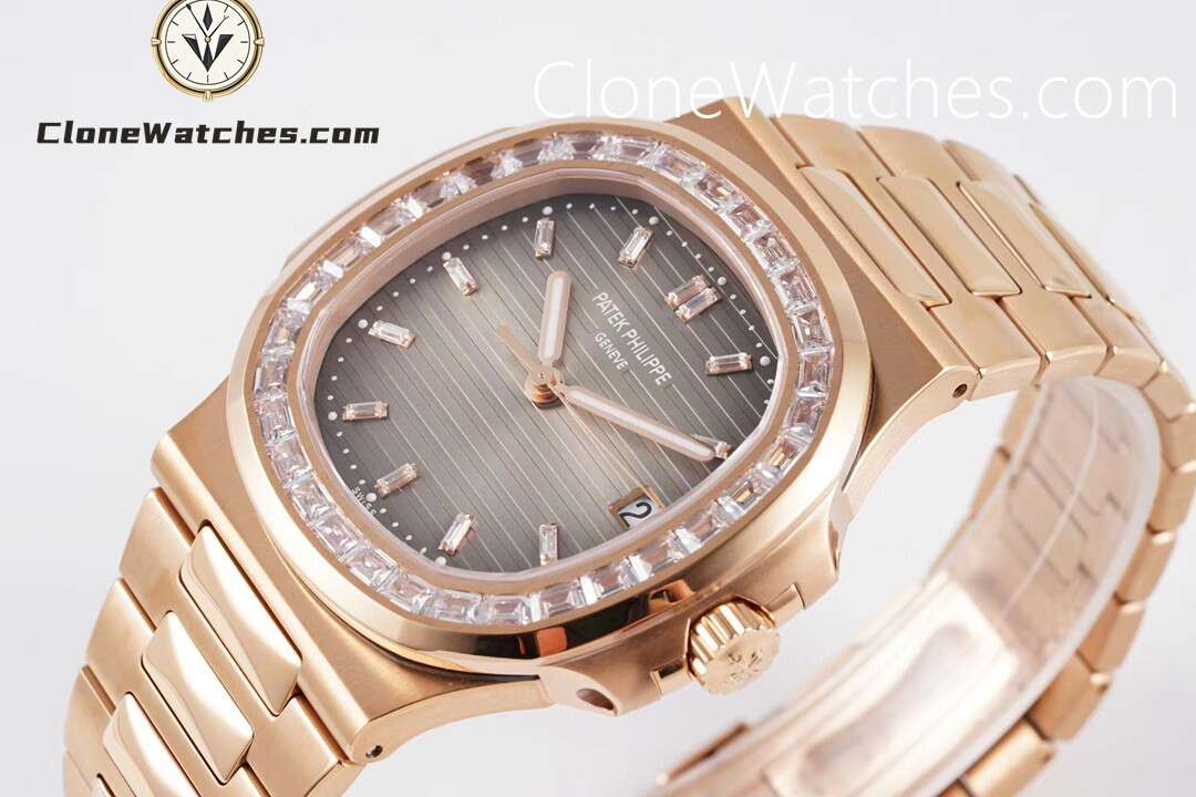 Patek Philippe Super Clone Watches 1:1 Nautilus 5711 Roles Gold Brown Dial Diamond Ladies Watch
