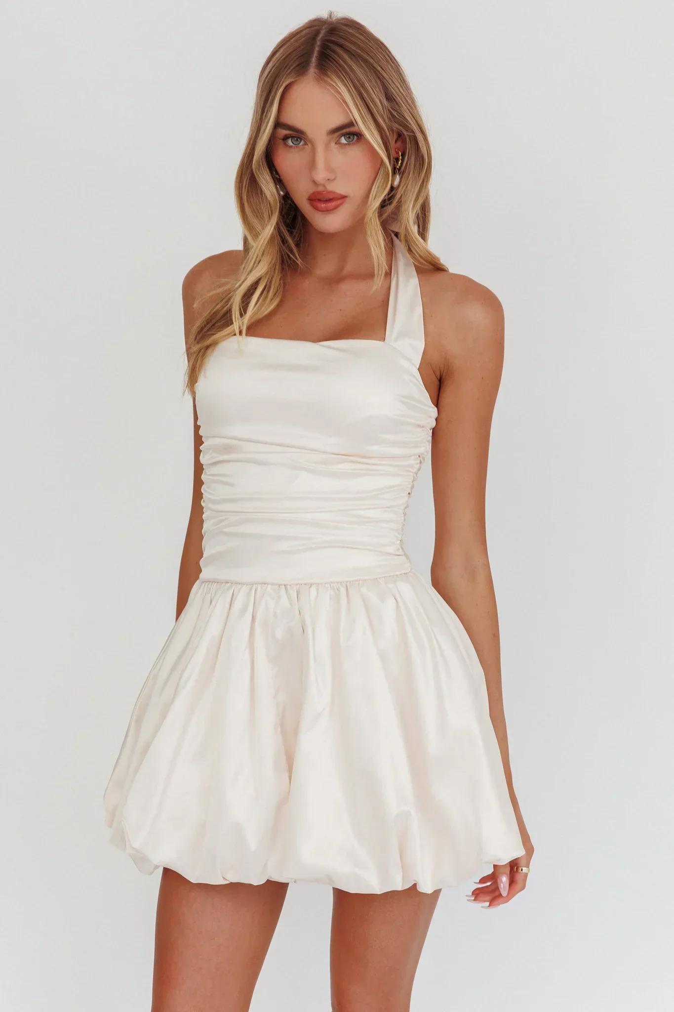 Angelico Halterneck Balloon Mini Dress Cream
