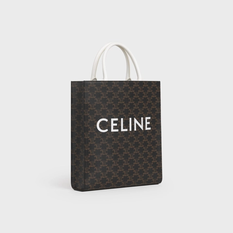 CELINE SMALL VERTICAL CABAS IN TRIOMPHE CANVAS WITH CELINE PRINT WHITE