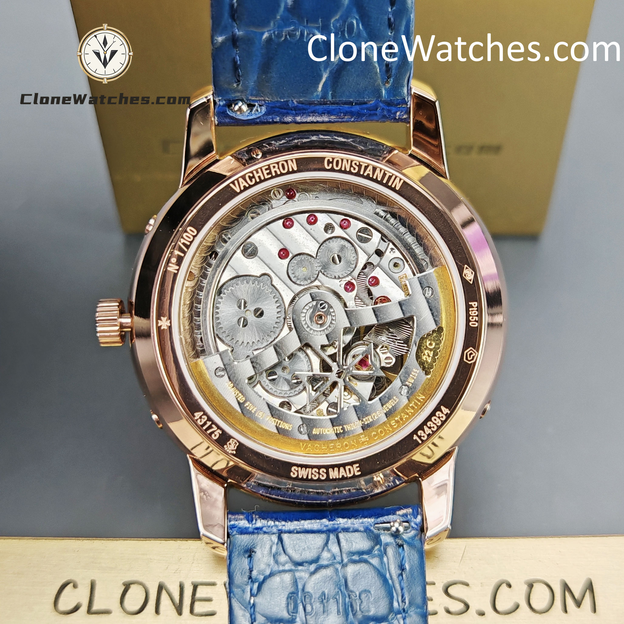 Vacheron Constantin Super Clone Watches 1:1 Patrimony Perpetual Calendar Rose Gold 43175/000R-B519 Blue Dial