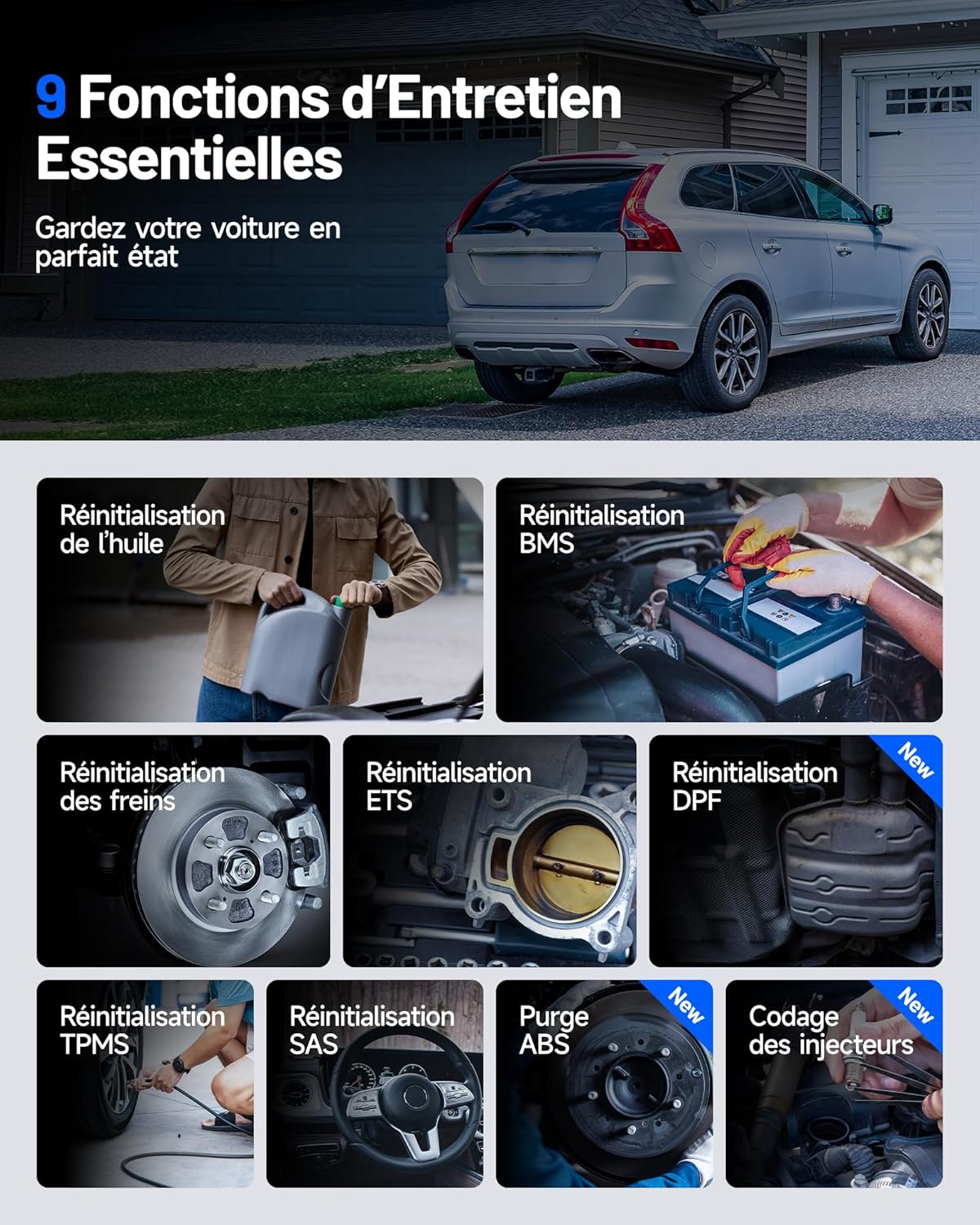 Valise diagnostic auto OBD2 4 systèmes 9 réinitialisations complètes