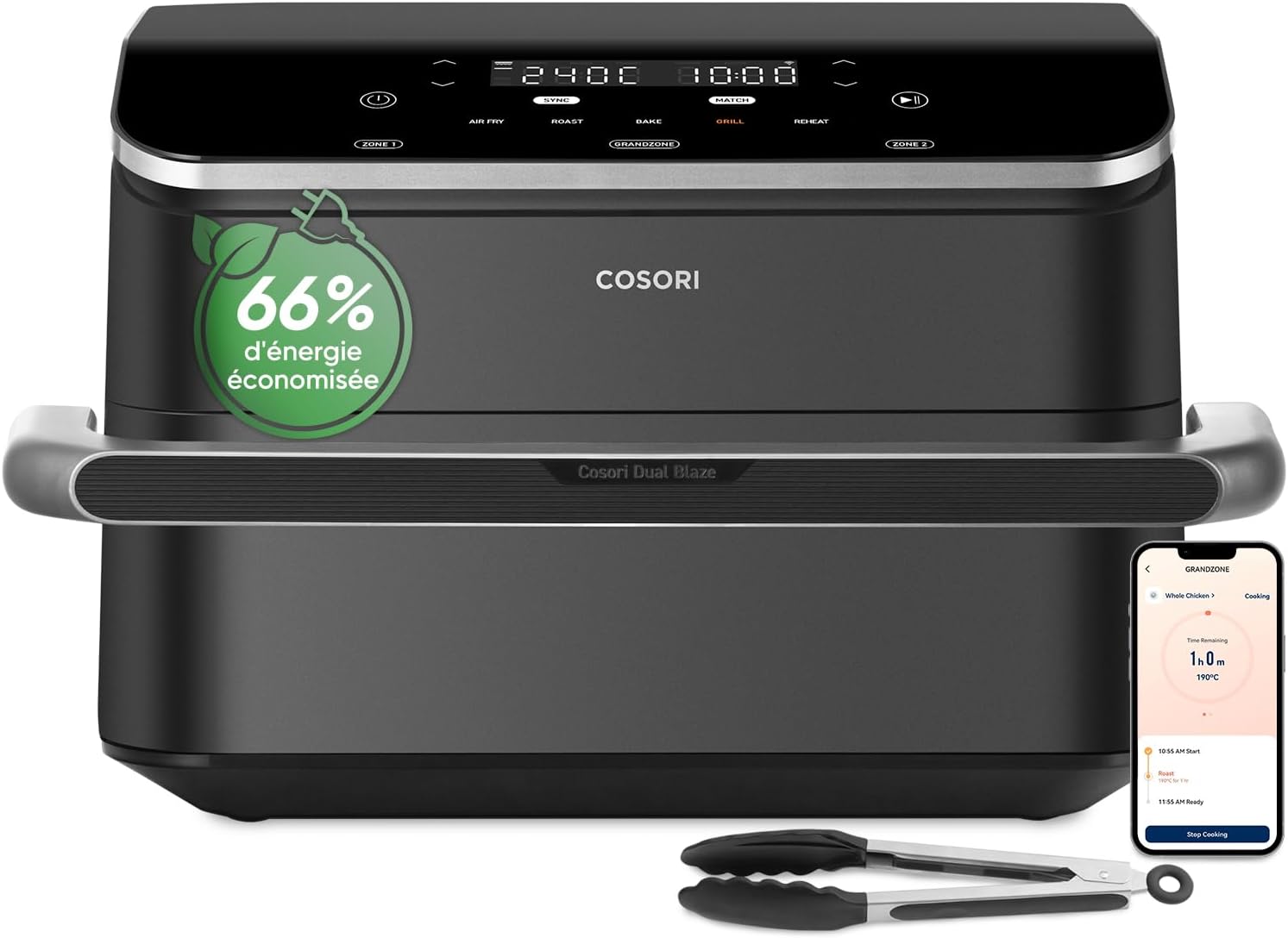 Air fryer 10 L double résistance dual zone séparateur amovible 40 à 240 degrés