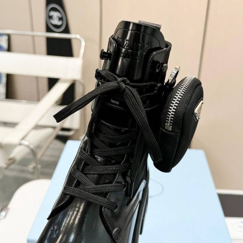 Prada Monolith brushed leather and Re-Nylon boots with pouch