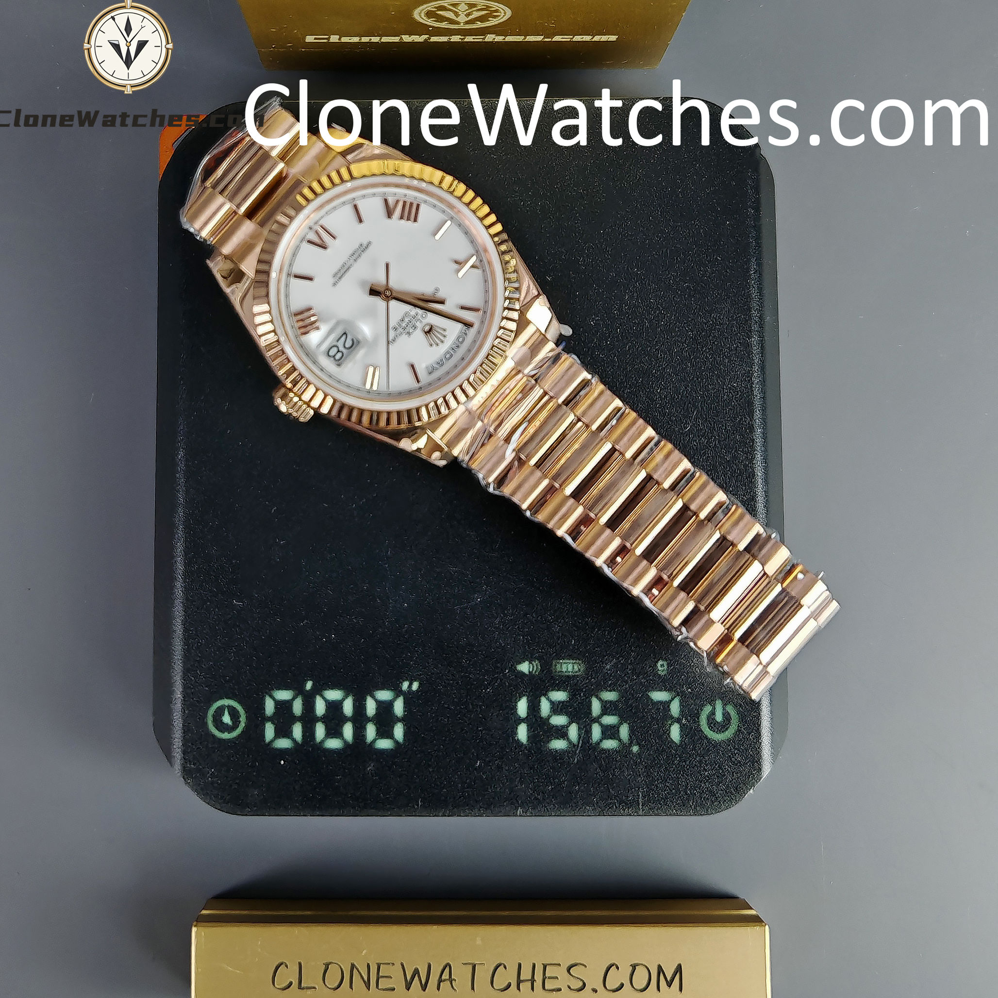 Rolex Super Clone Watches 1:1 Day Date Rose Gold White Dial 36mm m128235-0070 3255 Movement