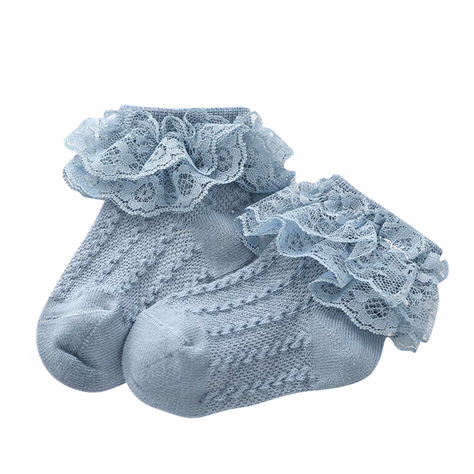 ZQUUVOU Toddler Girls Lace Socks Solid Color Socks Eyelet Ruffle Frilly Socks Soft Cotton Ankle Socks for Newborn Infant Baby Girls Blue