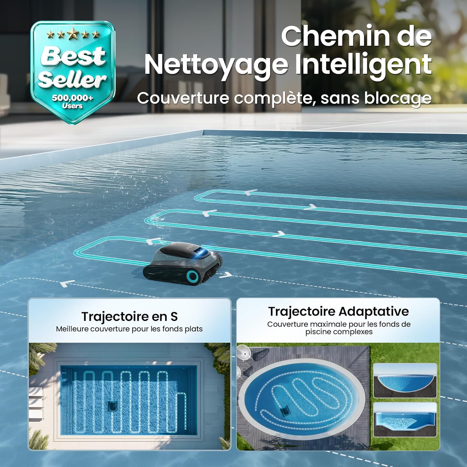 Robot piscine Scuba S1 nettoyage sol parois ligne eau 240 min filtration fine navigation intelligente app