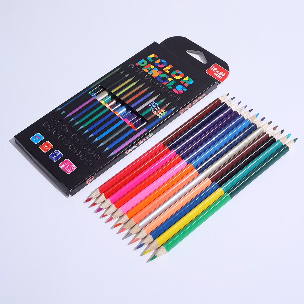 Under $1 Colored Pencils Two-color Pencil Two-color Colored Lead Pencil 12 Pieces Of 24 Colors Two-lead Colored Pencil Oily Colored Lead Pencil For