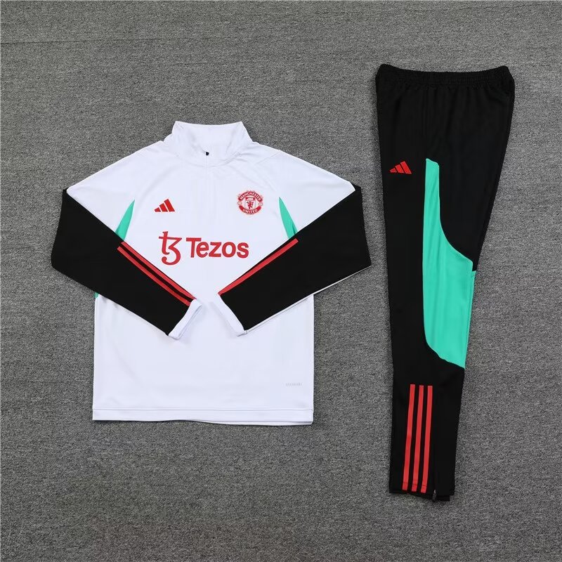 2023/2024 Manchester United half-pull training suit white suit 1:1 Thai quality suit
