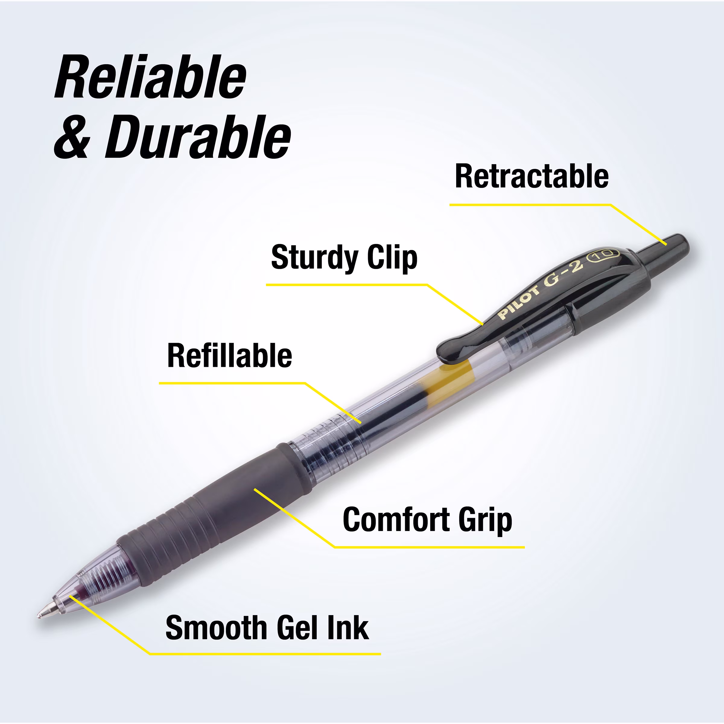 Pilot G2 Retractable Gel Ink Pens, Bold Point, Black, 2 Count