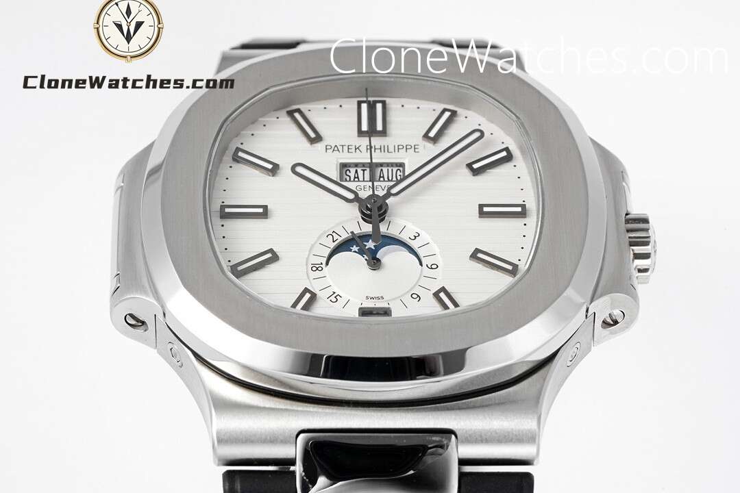 Patek Philippe Super Clone Watches 1:1 Nautilus 5726 White Dial Black Rubber Strap