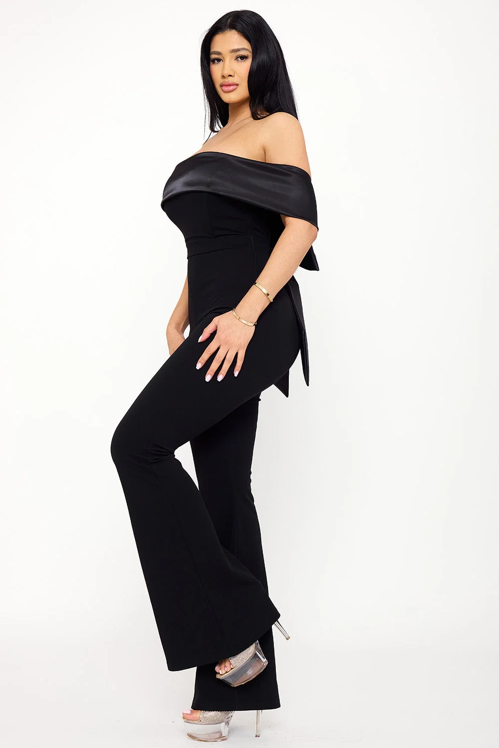 Symphony Jumpsuits - Satin And Techno Crepe Contast Jumpsuit