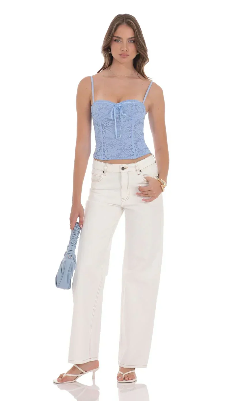 Bow Lace Bustier in Blue