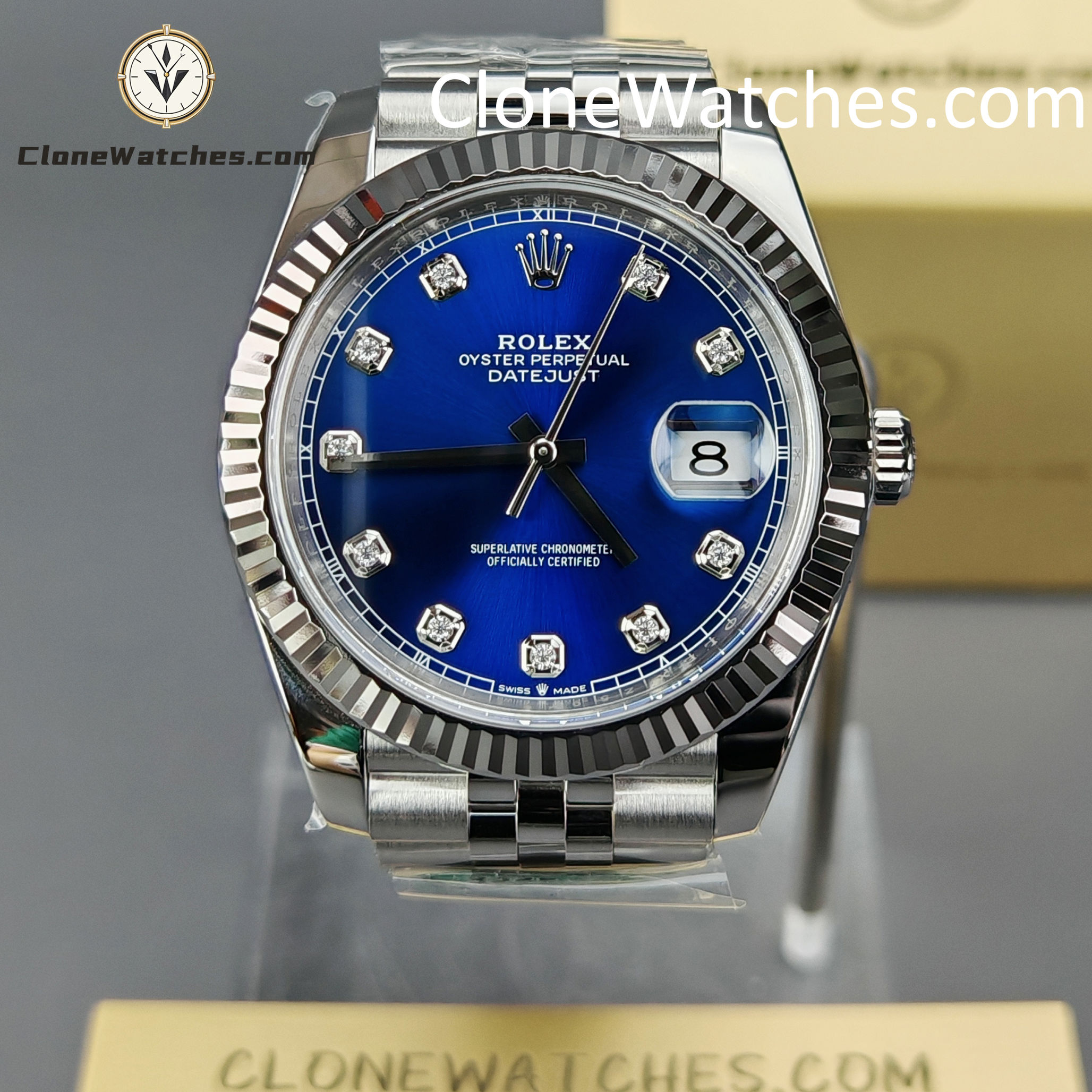 Rolex Super Clone Watches 1:1 DateJust Blue Diamond Dial Jubilee 41MM M126334 3235 Movement