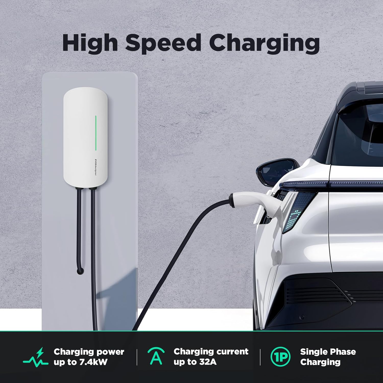 Station recharge EV 7,4 kW type 2 câble 6 m intérieur extérieur