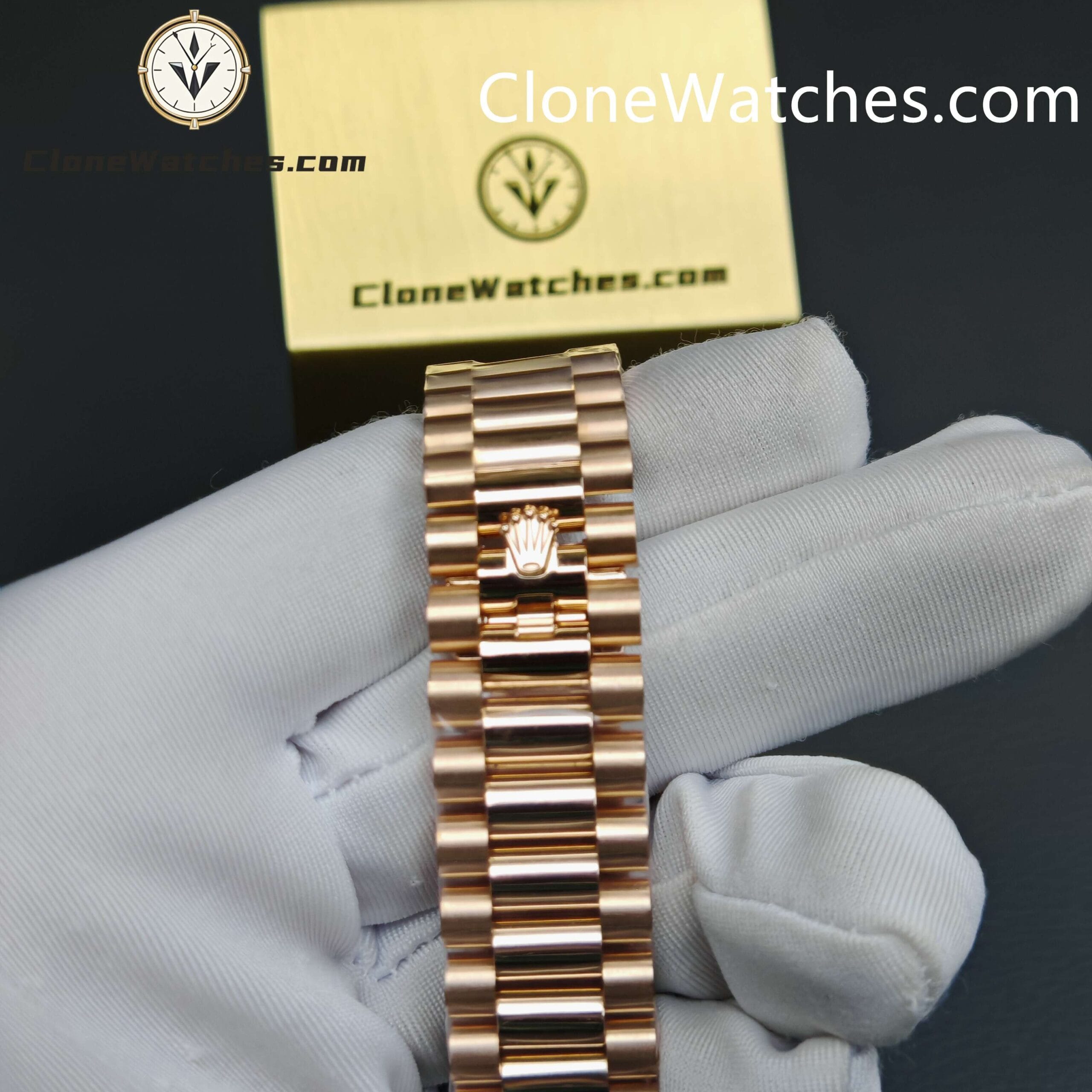 Modified Super Clone Watches 1:1 Rolex Rose Gold Day Date Rainbow Circle 3255 Movement