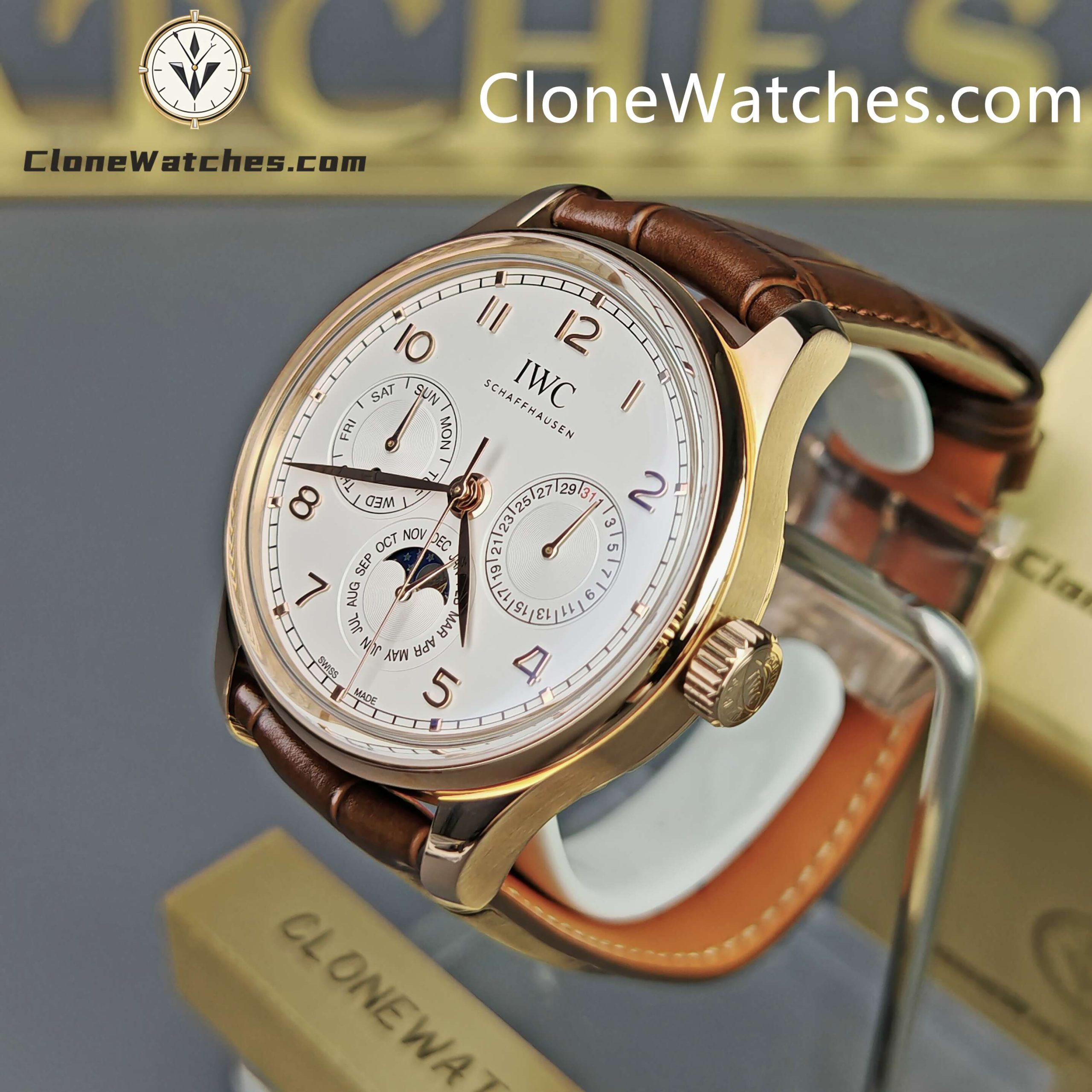 IWC Super Clone Watches 1:1 Portugieser Rose Gold Perpetual Calendar 42MM IW344202