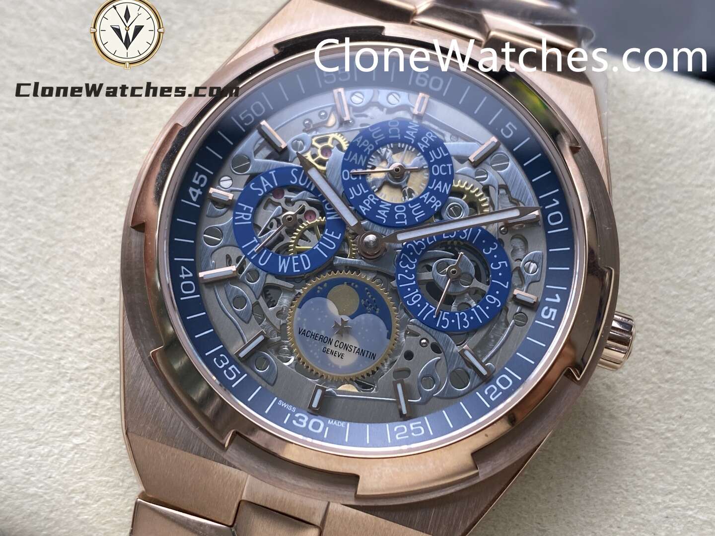 Vacheron Constantin Super Clone Watches 1:1 Overseas Series 4300V/220R-B642 Rose Gold Skeleton Dial