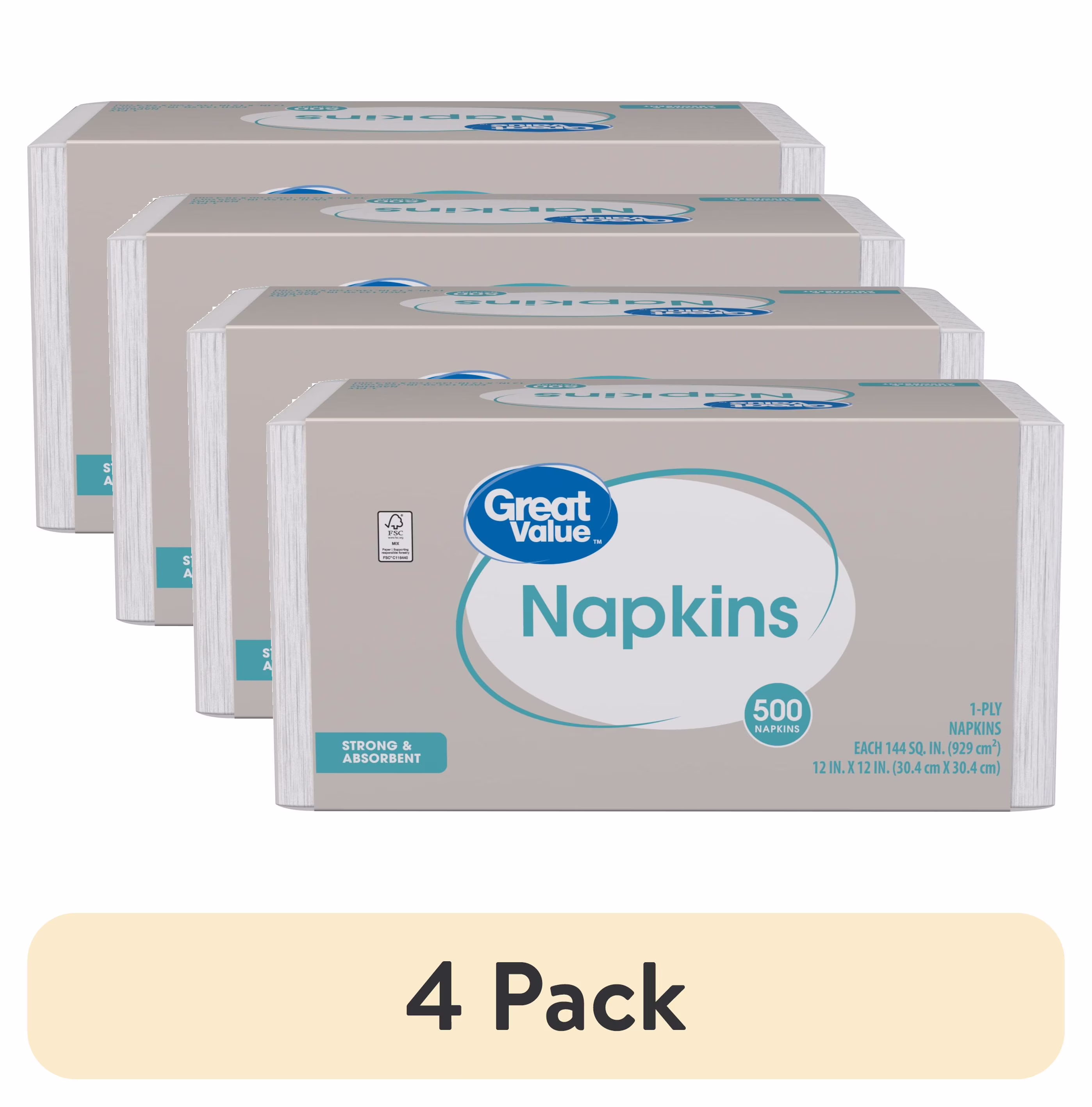 Great Value White Disposable Paper Napkins, 12 in x 12 in, 500 Count
