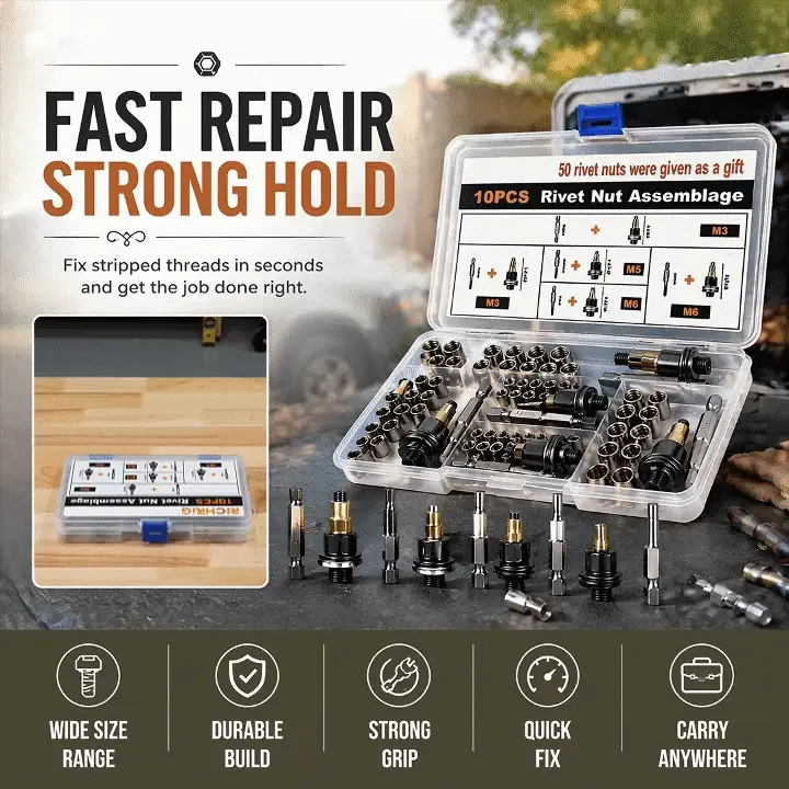 Head Rivet Nut Tool, M3 M4 M5 M6 M8 Rivnut Kit