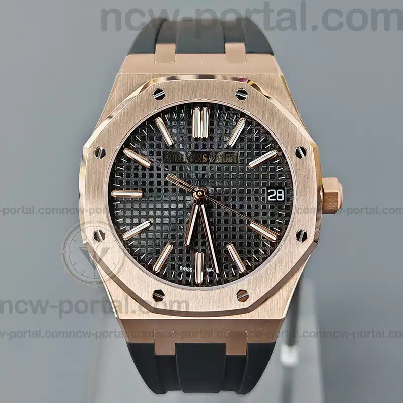Audemars Piguet Super Clone Watches 1:1 Royal Oak 15510 Rose Gold Black Dial & Black Rubber Strap 41MM